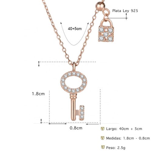 Gargantilla  Premium  Llave / Candado VAROURO  Plata Ley 925 + Estuche.