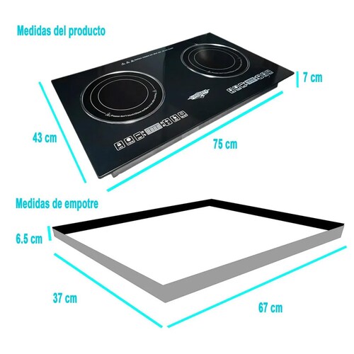 Parrilla Electrica Vitroceramica 2 Quemadores Cristal Touch Estufa  110 V 