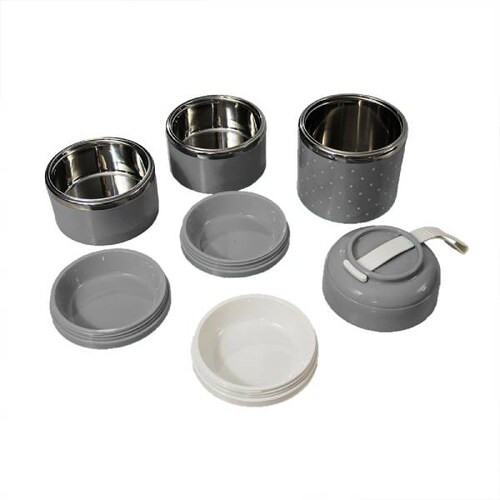 Lonchera Termica Porta Lunch Box Metal acero inoxidable divisiones Contenedores ninos hombre mujer  Color Gris