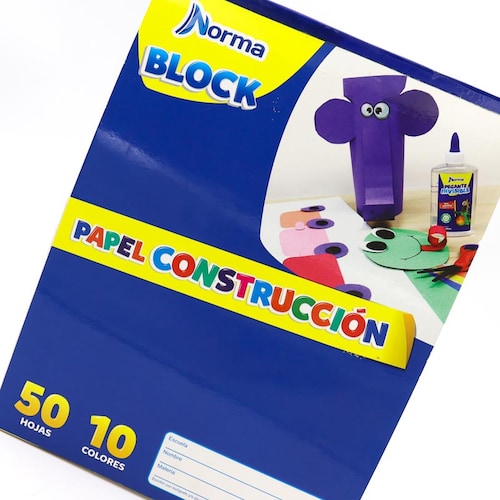 Block Papel Construcción Carta Norma 50h 10 Colores Papel