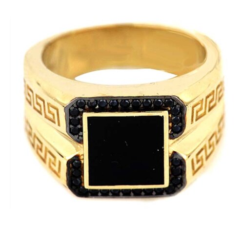 Anillo para Caballero con Cuadro Negro 14 K + Obsequio