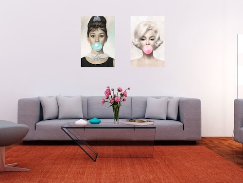 Cuadro Decorativo Canvas Set Marilyn Monroe y Audrey Hepburn con chicle