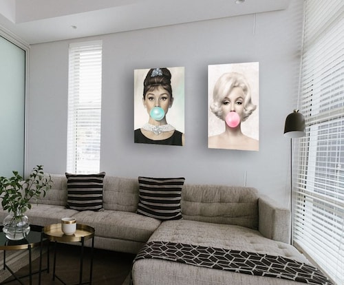 Cuadro Decorativo Canvas Set Marilyn Monroe y Audrey Hepburn con chicle