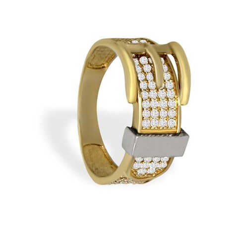 Anillo Casual Unisex con Diseño de Cinturón con Circonias en Oro 14 K + Obsequio