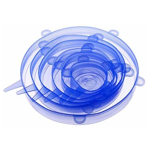 Aleissi 6 Tapas de Silicon Silicona Estirable Ajustable Flexible Elastica Ecologica Reutilizable (Azul)