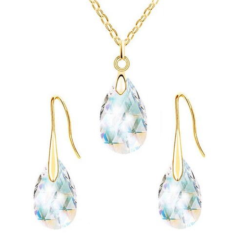 Juego Aretes con Colgante tipo Swarovski SELECT CRISTALES GOTA CH dorado