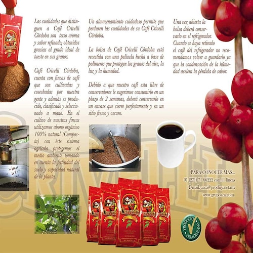 Café Molido 454 gr Crivelli de Cordoba Veracruz Ecológico para exportación 