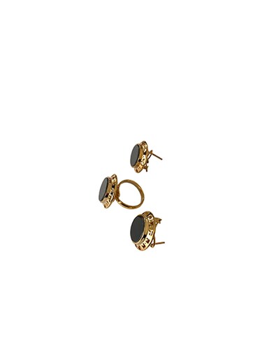 Juego de Joyas Redondo Greca Black, Juego de Aretes y Anillo Enchapado en Oro de 18 Quilates, 18K, Regalo Ideal para Mamá/Novia/Esposa