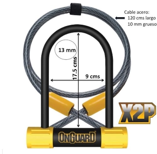 Candado De Seguridad Para Bicicleta OnGuard Con Cable Mod.8015m Seg.70