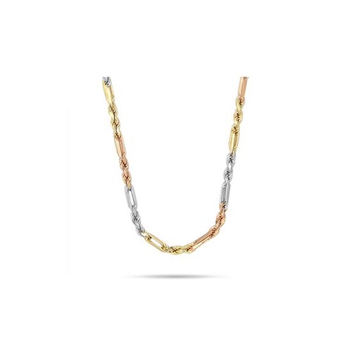 Cadena Estilo Figaro en 3 Oros de 14 K + Obsequio