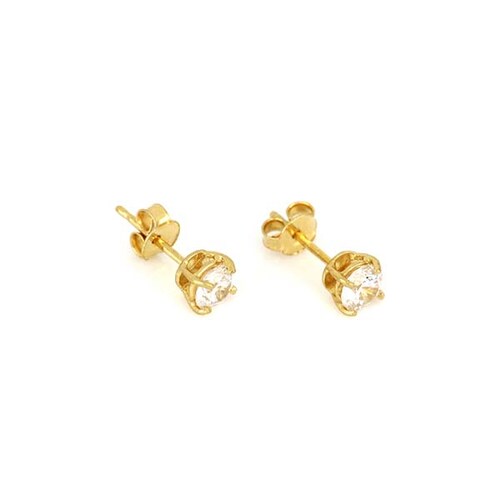 Broqueles con Circonia Redonda Grande de Oro de 14 K + Obsequio