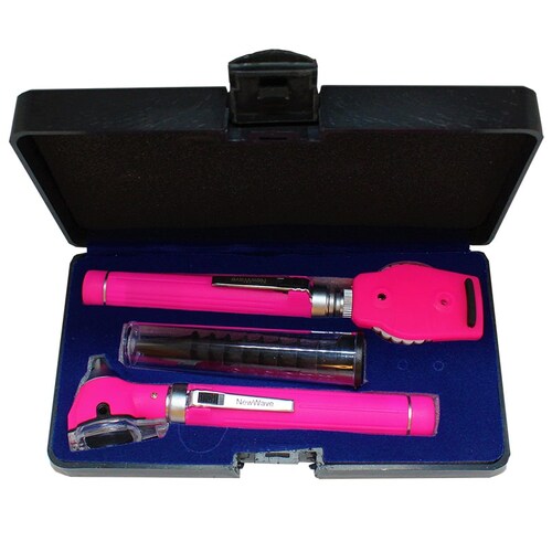 ESTUCHE DE DIAGNOSTICO OTOSCOPIO Y OFTALMOSCOPIO LED PROFESIONAL DE FIBRA OPTICA COLOR ROSA