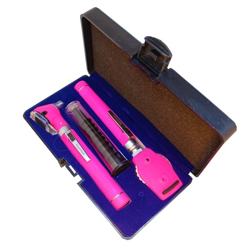 ESTUCHE DE DIAGNOSTICO OTOSCOPIO Y OFTALMOSCOPIO LED PROFESIONAL DE FIBRA OPTICA COLOR ROSA