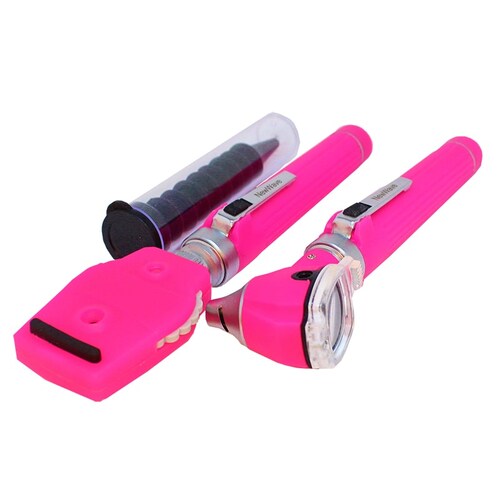 ESTUCHE DE DIAGNOSTICO OTOSCOPIO Y OFTALMOSCOPIO LED PROFESIONAL DE FIBRA OPTICA COLOR ROSA