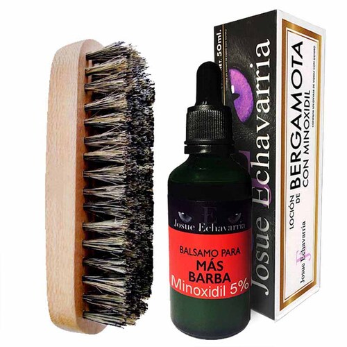 Tratamiento para cabello y barba bergamota con Minoxidil 5% y Cepillo de Madera color café Josue Echavarria