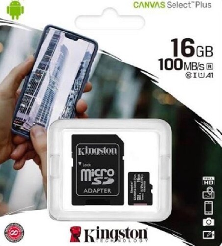 MEMORIA MICRO SD 16 GB CLASE 10 KINGSTON 100 MB/s.
