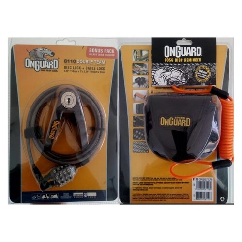 Candado Bloqueo Disco Moto Onguard 8110 Con Cable De Acero Cable Recordatorio y Funda