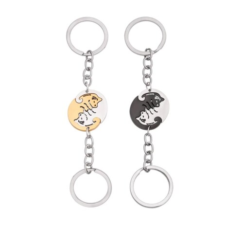 Llaveros Sellingo Pareja Yin Yang Perros Acero Inox Cadena