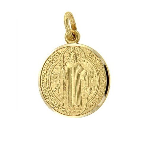 Medalla San Benito Tamaño Mediano Acabado Mate en Oro de 14 K + Obsequio