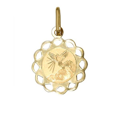Medalla Bautizo con Bisel Calado en Diseño de Flor en Oro Amarillo de 14 K + Obsequio