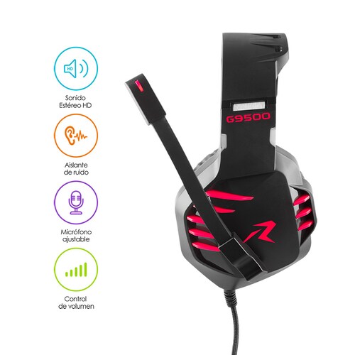 Redlemon Audífonos Gamer con Sonido HD 360 y Luz LED, Micrófono Flexible, Cable Auxiliar 3.5 mm, Control de Audio, Cable de Nylon Trenzado Ultra Resistente de 2m, Compatibilidad Universal, Mod. G9500