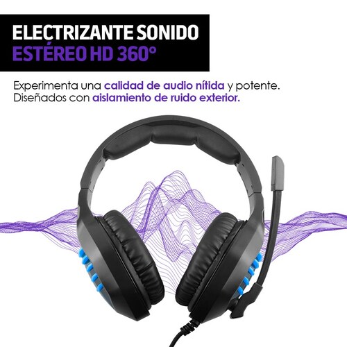 Redlemon Audífonos Gamer con Sonido HD 360 y Luz LED, Micrófono Flexible, Cable Auxiliar 3.5 mm, Control de Audio, Cable de Nylon Trenzado Ultra Resistente de 2m, Compatibilidad Universal, Mod. G9500