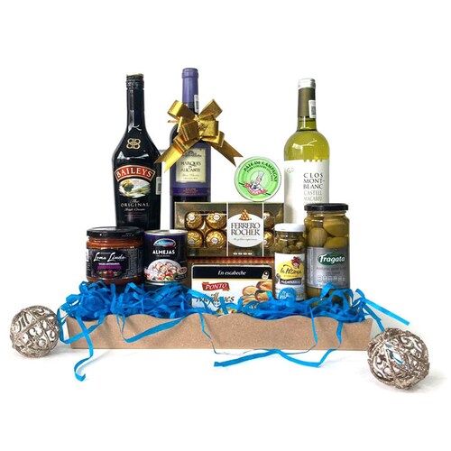 Charola con Baileys, vinos y chocolates