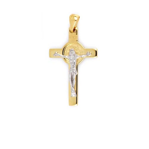 Crucifijo de Oro Amarillo con Cristo en Oro Blanco de 14 K + Obsequio