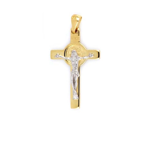 Crucifijo de Oro Amarillo con Cristo en Oro Blanco de 14 K + Obsequio