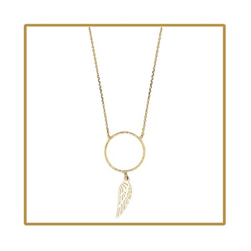 Gargantillas con Dije de Circulo y Ala de Ángel en Oro Amarillo de 14 K + Obsequio