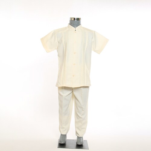 Conjunto de Guayabera Bordada de Lino color Blanco 6 a 18 años.