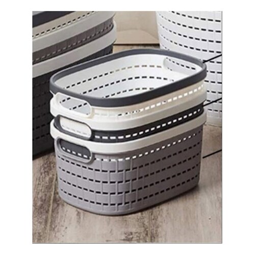 Aleissi Organizador Canasta 30 x 21x 13 cm Canasto Rattan Mimbre Plástico Textura Chico (Blanco)