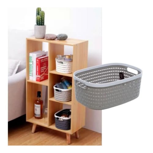 Aleissi Organizador Canasta 30 x 21x 13 cm Canasto Rattan Mimbre Plástico Textura Chico (Blanco)