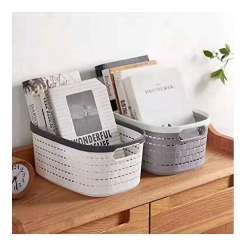 Aleissi Organizador Canasta 30 x 21x 13 cm Canasto Rattan Mimbre Plástico Textura Chico (Blanco)