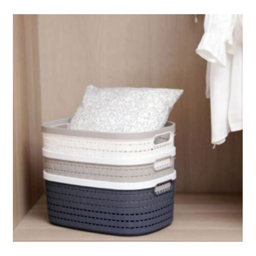 Aleissi Organizador Canasta 30 x 21x 13 cm Canasto Rattan Mimbre Plástico Textura Chico (Blanco)