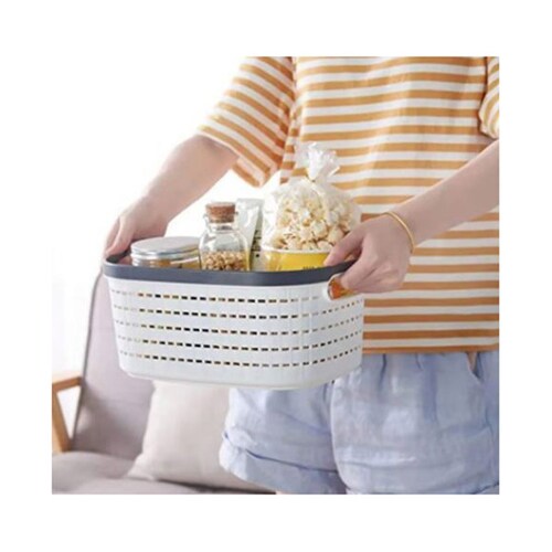 Aleissi Organizador Canasta 30 x 21x 13 cm Canasto Rattan Mimbre Plástico Textura Chico (Blanco)