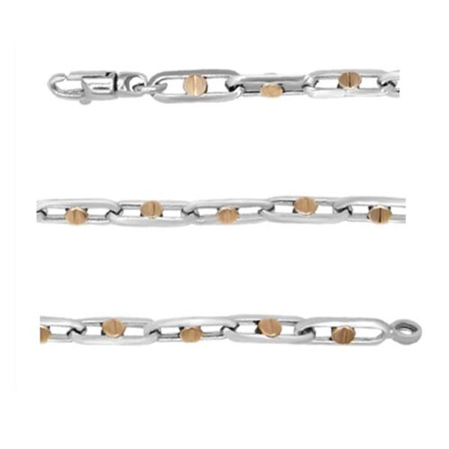 Pulsera Bicolor Estilo Eslabón con Tornillo en Oro Rosa y Blanco de 14 K + Obsequio