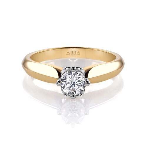 ANILLO DE COMPROMISO SOLITARIO 14k ORO AMARILLO ROMÁNTICO ABBA JOYAS