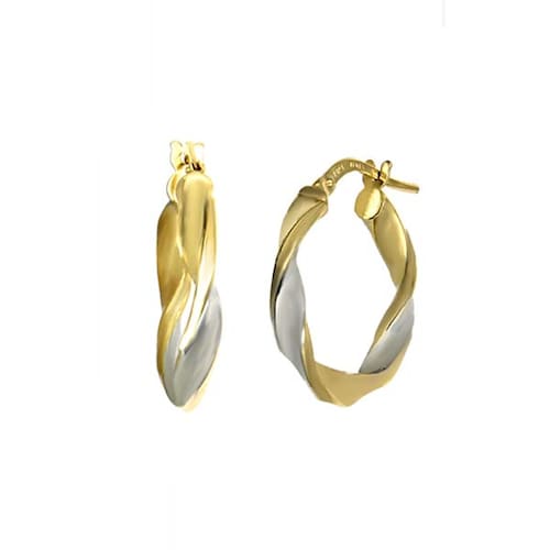 Aretes en dos Oros Trenzados Diseño Tubular Cuadrado en Oro de 14 K + Obsequio