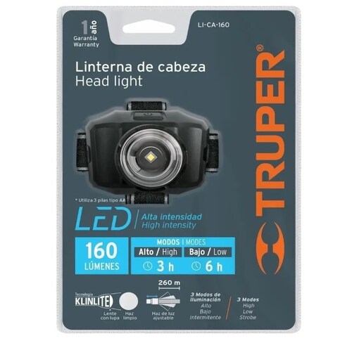 Linterna Para Cabeza Minero 160 Lúmenes, 1 Led alta intensidad truper linterna tipo minero lampara minero