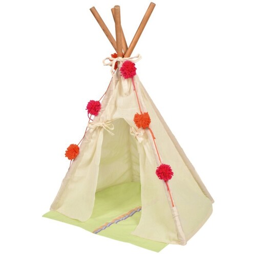 Tipi (teepee) de Manta con Pompones para perro pequeno y mediano marca El Rebozo de Dolce