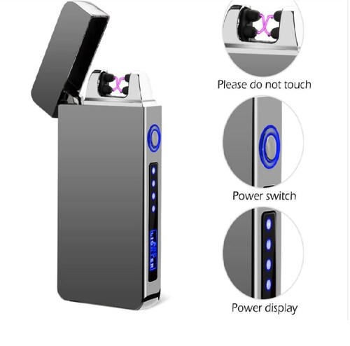ENCENDEDOR PLASMA touch ELECTRICO RECARGABLE PRENDEDOR LUMBRE ROJO METALICO USB LED BOTON CAMPAMENTO