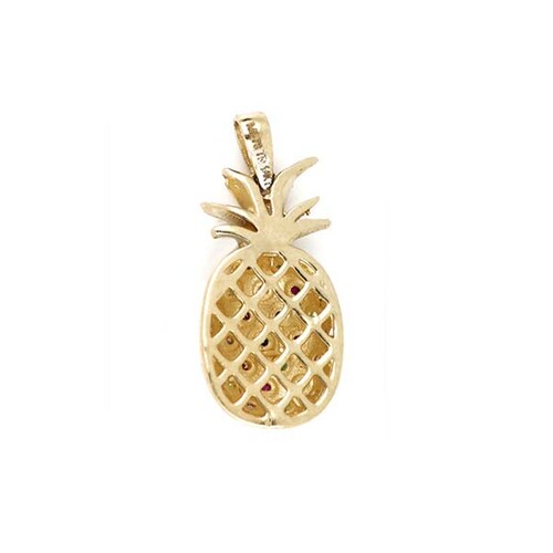 Dije de Piña con Circonias de Colores en Oro Amarillo de 14 K + Obsequio