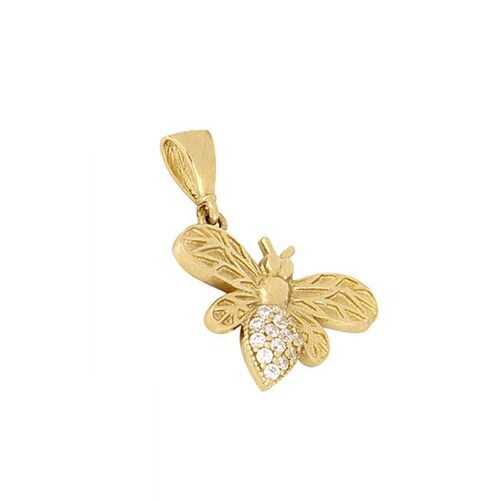 Dije de Abeja con Circonias Blancas en Oro Amarillo de 14 K + Obsequio