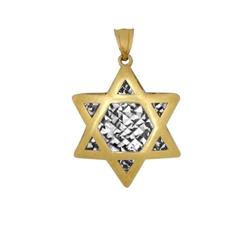 Dije Estrella de David Pulido y Fondo Diamantado en Oro Blanco y Amarillo de 14 K + Obsequio