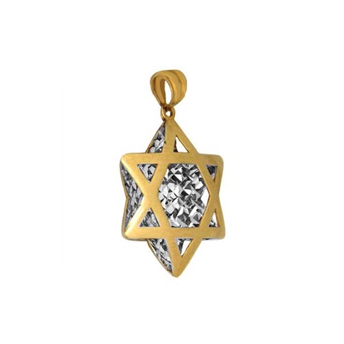 Dije Estrella de David Pulido y Fondo Diamantado en Oro Blanco y Amarillo de 14 K + Obsequio