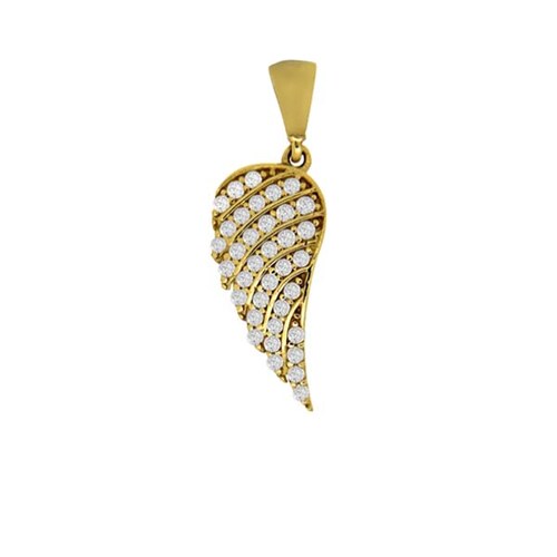 Dije de Ala de Ángel con Circonias en Oro Amarillo de 14 K + Obsequio
