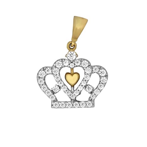 Dije de Corona con Corazón y Circonias en Oro de 14 K + Obsequio