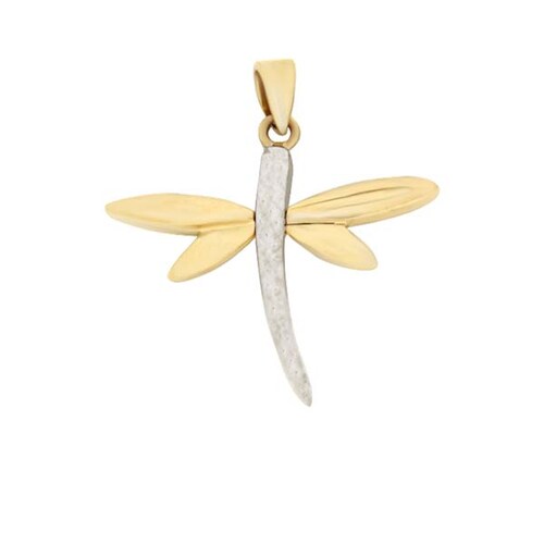 Dije de Libélula en Oro Amarillo y Blanco de 14 K + Obsequio