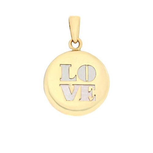 Dije LOVE con Madre Perla en Oro Amarillo de 14 K + Obsequio